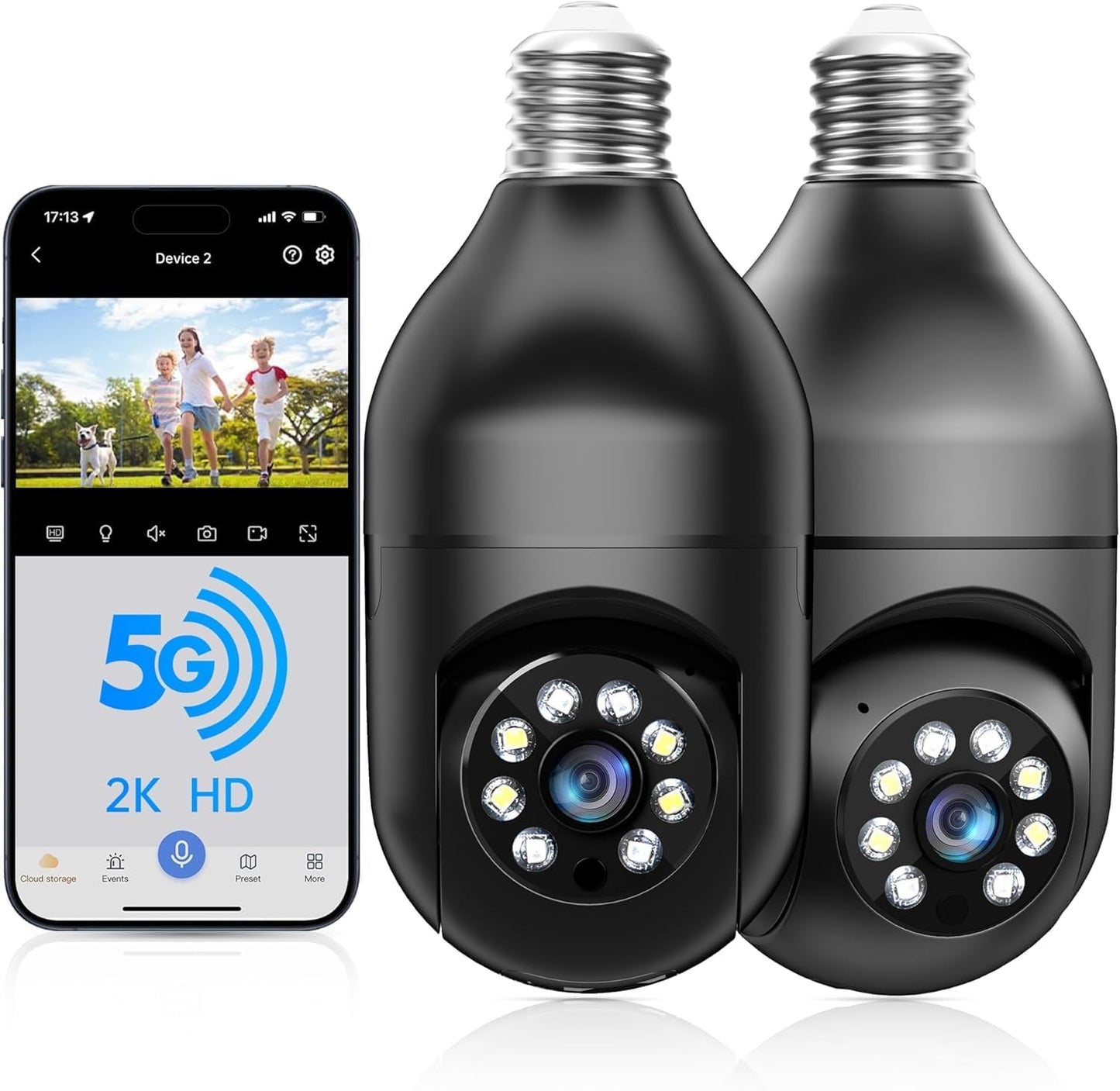 2K WiFi Light Bulb Security Camera – Wireless Outdoor, Motion Detection, Two-Way Talk, Color Night Vision, Alexa Compatible
