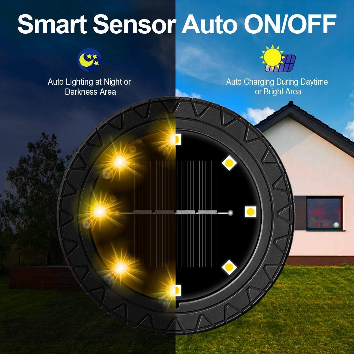 12 Pack Solar Powered LED Ground Lights - Waterproof Decorative Garden Pathway Lighting