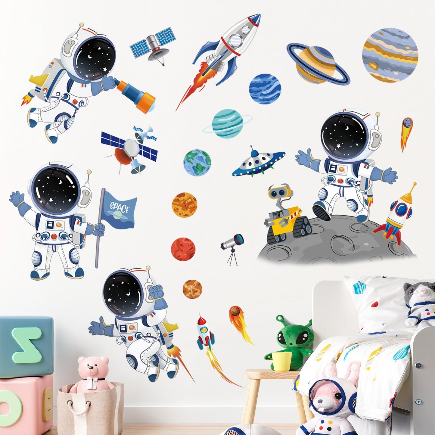 decalmile Outer Space Astronaut Wall Decals Rocket Universe Space Planets Wall Stickers Baby Nursery Boys Bedroom Playroom Wall Decor
