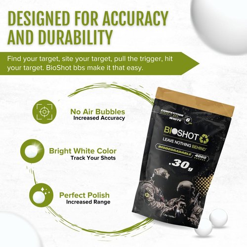 Bioshot Biodegradable Airsoft BBS .30g Super Slick Polish - Seamless Competition Match Grade for All 6mm Airsoft Guns and Accessories (4000 Rounds, White) by Bioshot