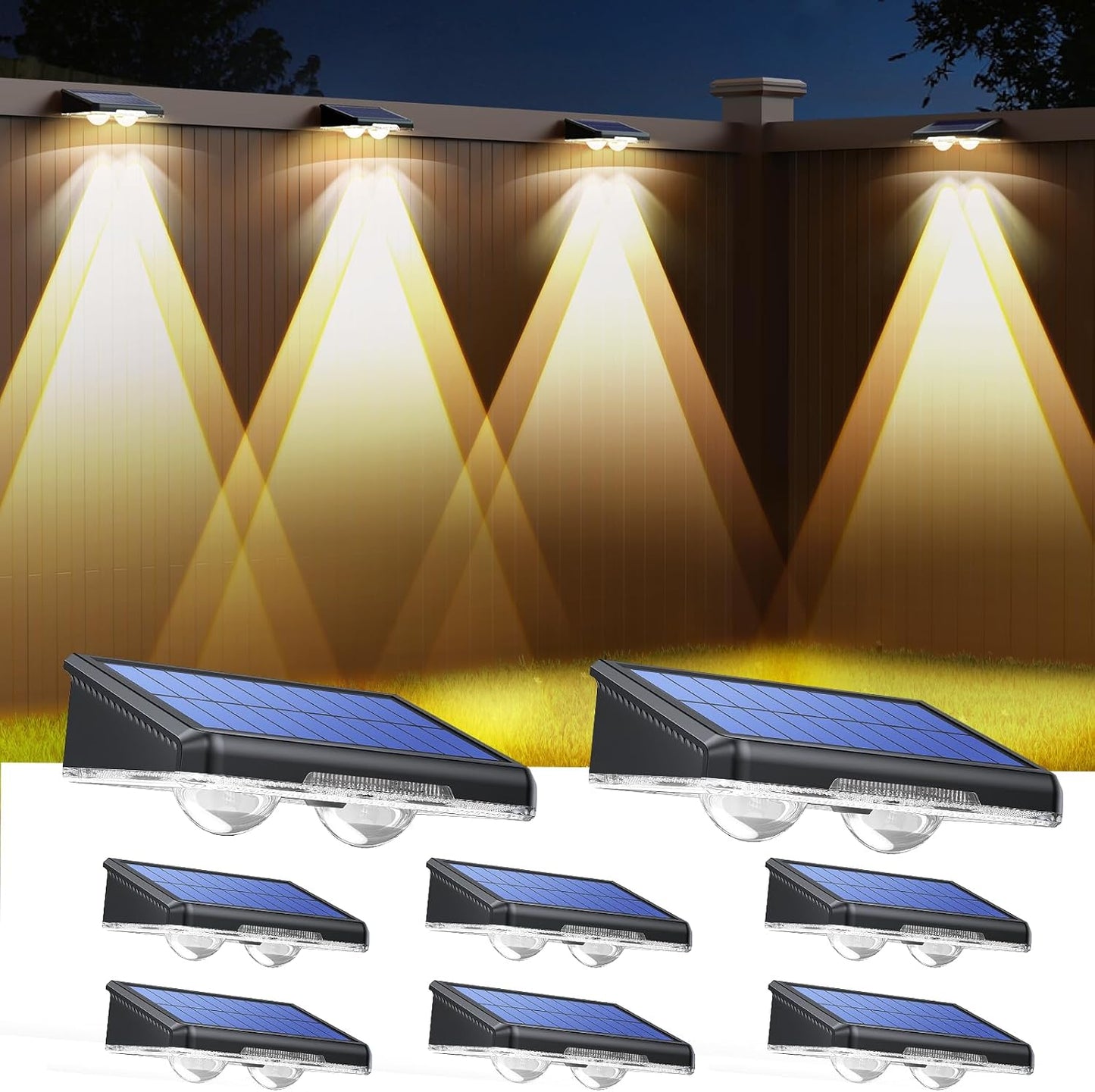 TECKNET Solar Fence Lights - 12 Pack LED Outdoor Lighting, IP66 Waterproof, Warm White & RGB Colors for Deck, Patio, Pool, and Backyard