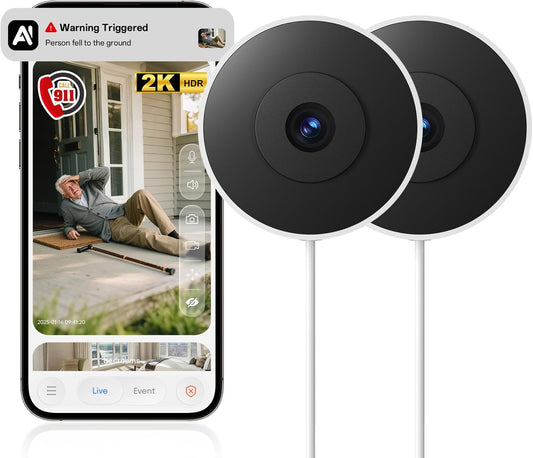 2K Indoor Security Camera with Starlight Night Vision & AI Detection - 24/7 Recording, 2-Way Talk, Easy Install