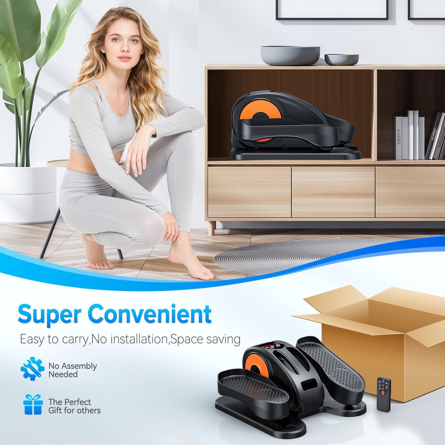GUGTTR Under Desk Elliptical Machine, Electric Elliptical Leg Exerciser for Seniors Fully Assembled, Quiet & Portable Electric Seated Pedal Exerciser with Remote Control & 12 Adjustable Speeds