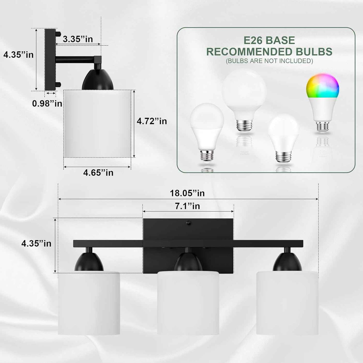 Modern 4-Light Bathroom Vanity Light Fixture - Anti-Rust Over Mirror Sconce with Milky White Glass Shades, E26 Base