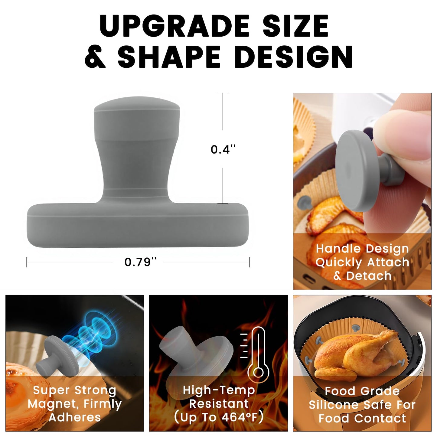 Air Fryer Liners Silicone Magnets,Holds Parchment Paper Safely PREVENTS BURNING & FOOD COVERING,Heat-Resistant & Rust-Proof Air Fryer Accessories,Easy Install with Handles - 8pcs