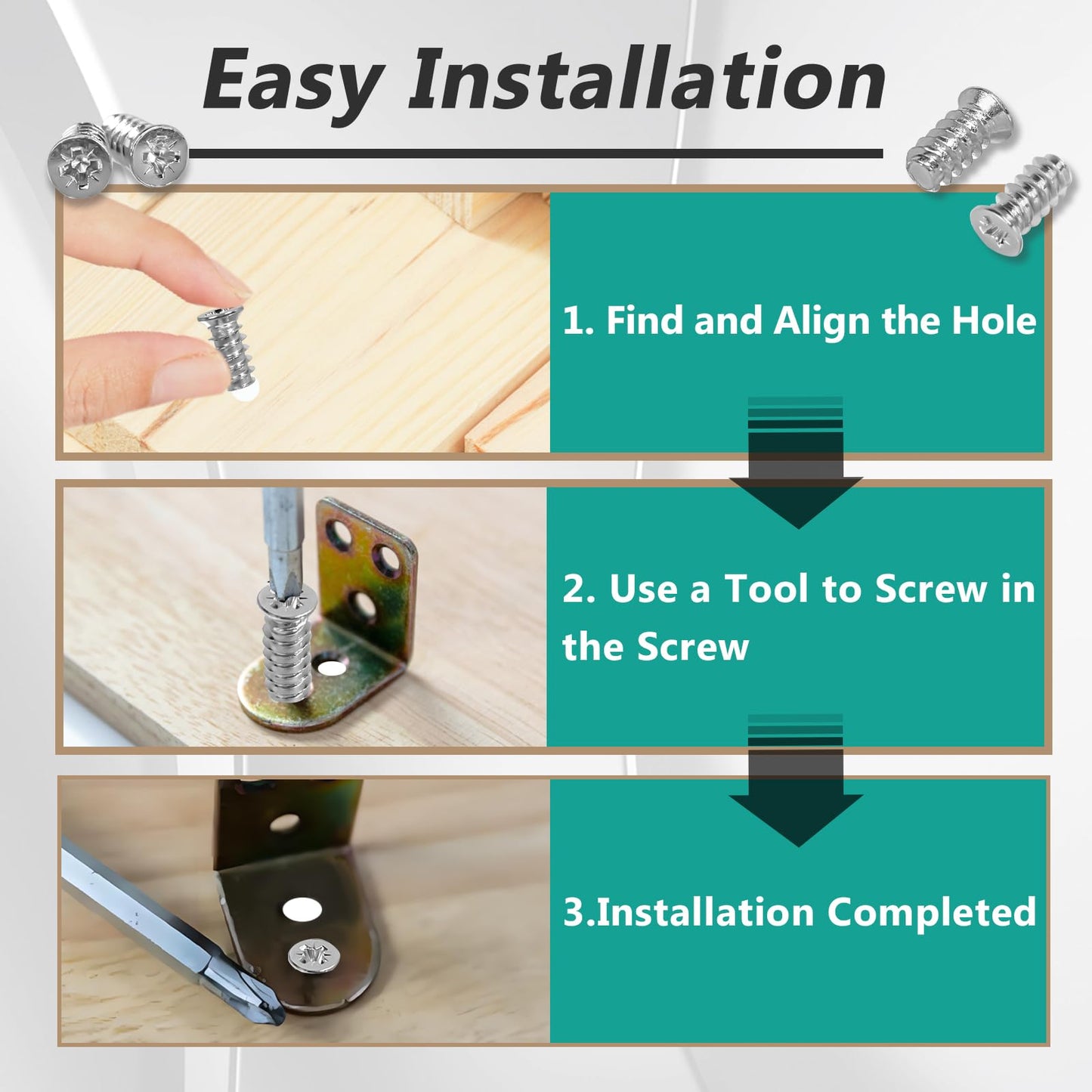 45 Pcs Drawer Rail Euro Screws are Compatible with IKEA 100349, Crosshead Self Tapping Screws