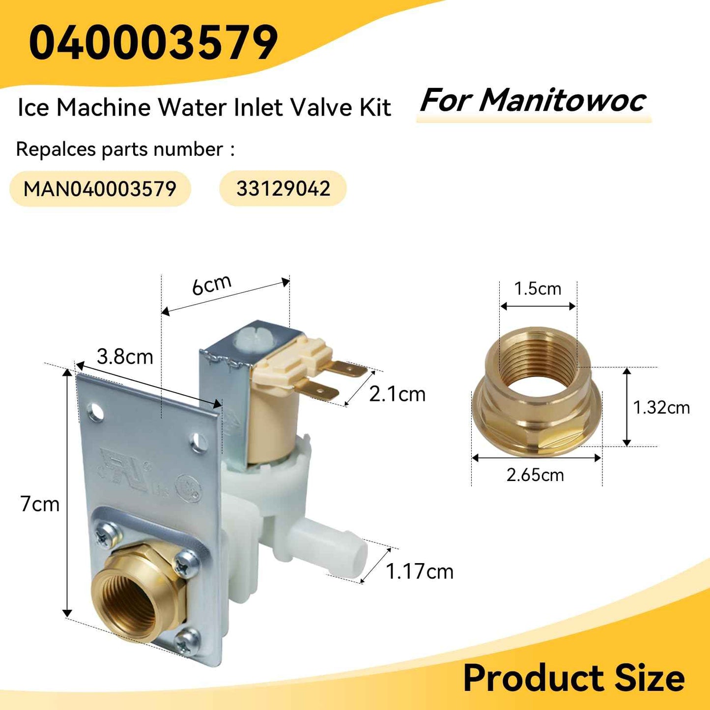 040003579 Ice Machine Water Inlet Valve Compatible with Manitowoc Ice Machines, Replacement Part 040003579 MAN040003579 33129042