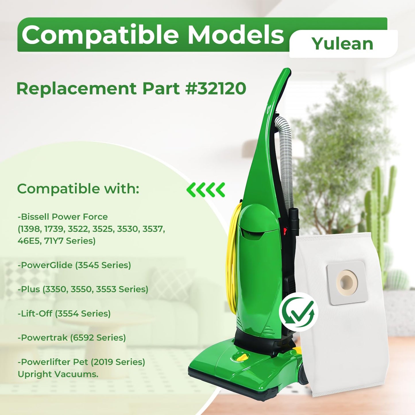 4 Pack Style 7 HEPA Vacuum Bags Compatible with Bissell Upright Vacuums: PowerForce 1739 3522 3525 71Y7, PowerGlide 3545, Plus 3350 3550 3553, Lift-Off 3554, Powertrak 6592 Series Vacuum, Part#32120