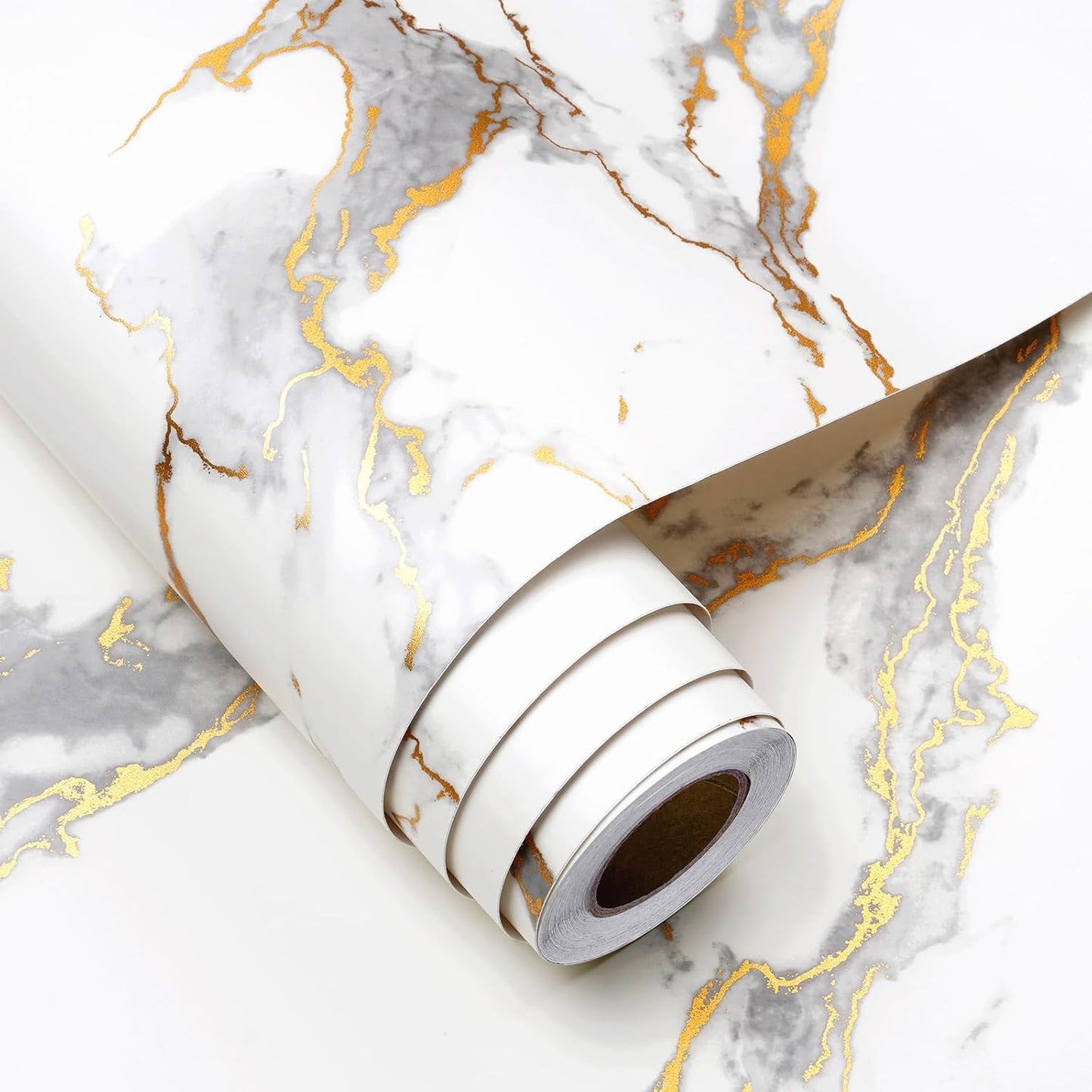 FunStick Gold White Marble Contact Paper for Countertops Peel and Stick Waterproof Marble Countertop Contact Paper Kitchen Countertop Peel and Stick Marble Wallpaper for Counter Cabinets Desk 16"x80"