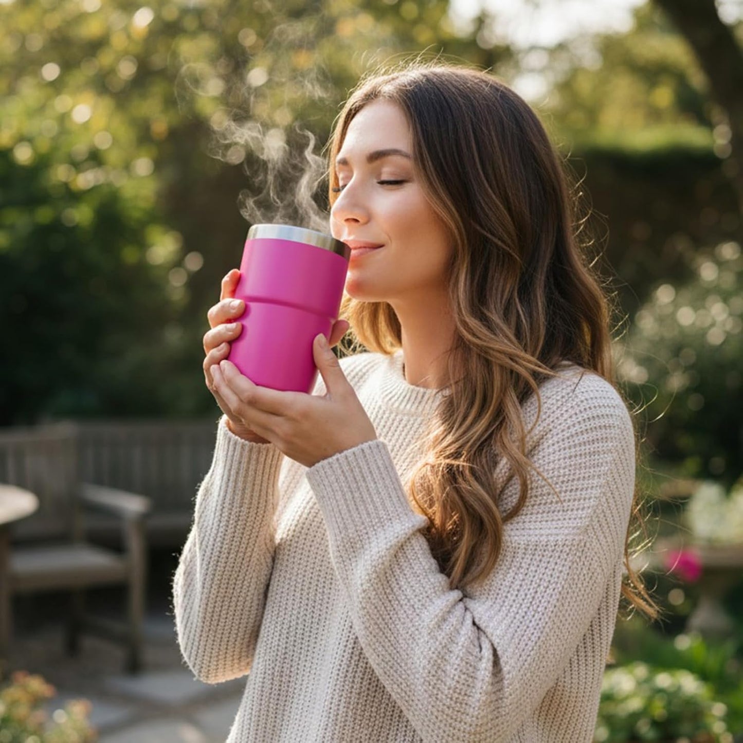 Zenbo Espresso Cups - Stackable 8 oz Ceramic-Lined Stainless Steel Tumblers | Double-Wall Insulated, Dishwasher Safe (Vine Crimson Red - 2 Pack)