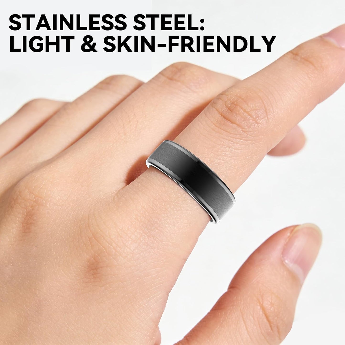 Smart Ring - 24/7 Fitness Tracker for Men & Women | Stress & Sleep Monitoring, Black, Size 8