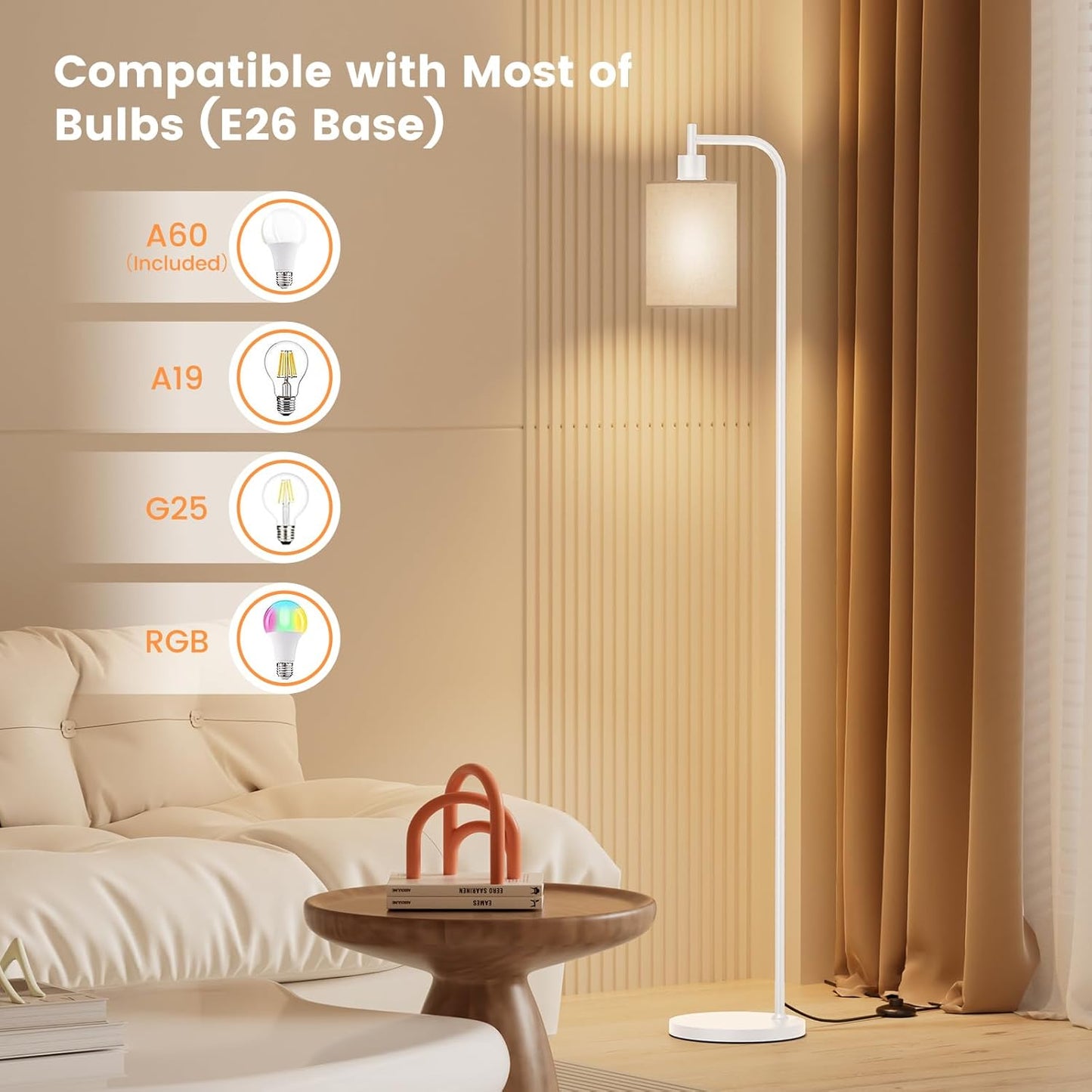 Dimmable Floor Lamp with Linen Shade & Remote Control - Modern 9W LED Standing Lamp for Living Room, Bedroom, Office