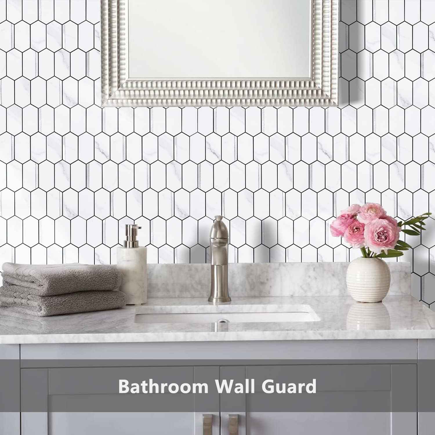 Glossy Wood Grain Peel and Stick Backsplash Tile - 10 Sheets Hexagon Mosaic for Kitchen & Bathroom, 12.4 x 12 Inch