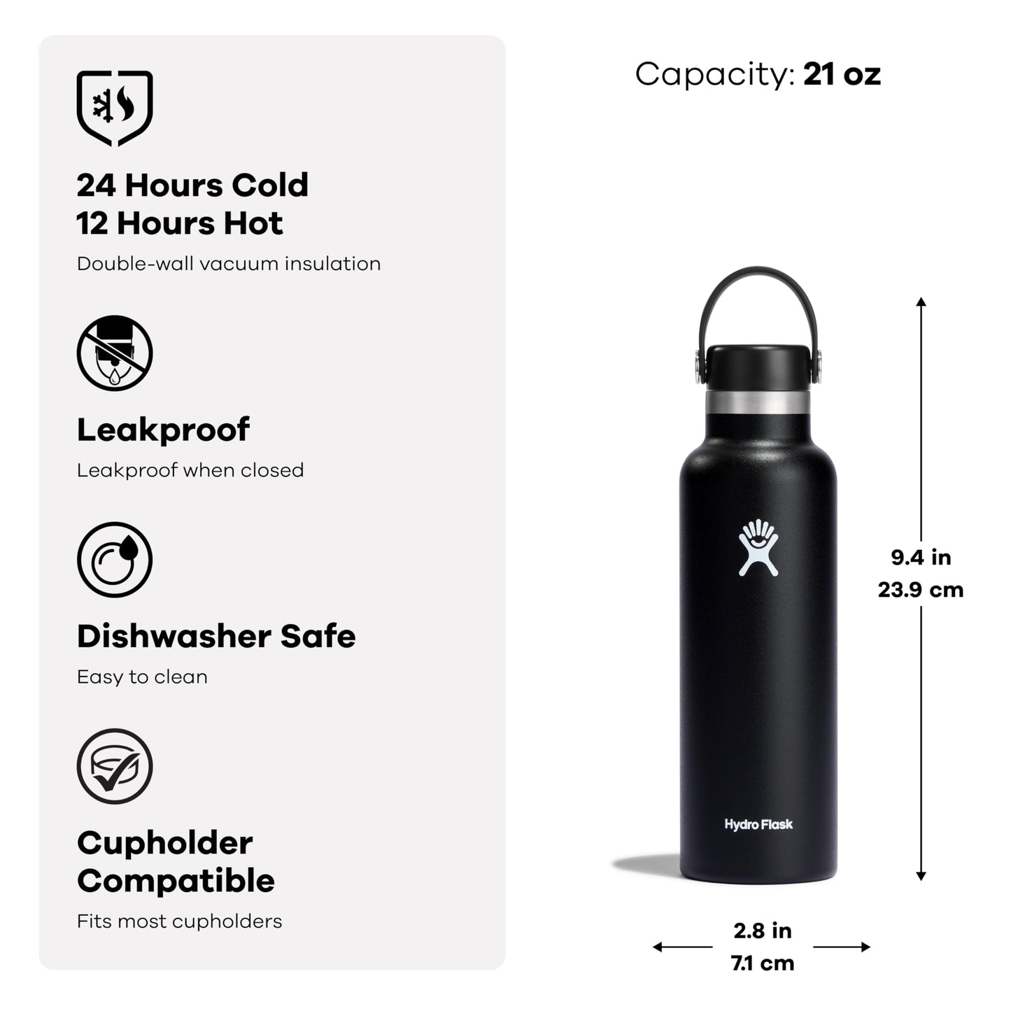 Hydro Flask Water Bottle - Insulated Stainless Steel - Non Spill, Leakproof in 21 Oz Coconut Cream