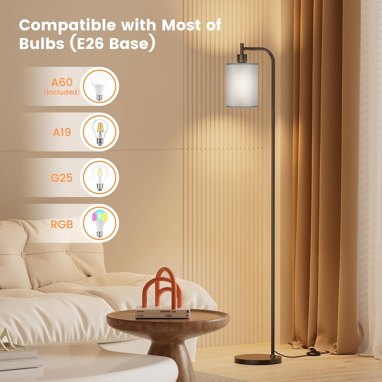 Dimmable Floor Lamp with Linen Shade & Remote Control - Modern 9W LED Standing Lamp for Living Room, Bedroom, Office