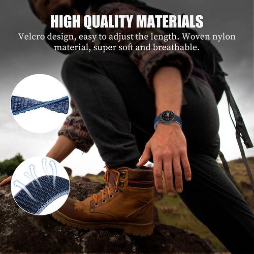RoYiio Nylon Band for Garmin Fenix 8Pro 51mm/Quatix 8 51mm/Quatix 7X/6X/Tactix 8 51 mm/Tactix 7 Pro Strap Comfor Breathable Sport Replacement Wristband for Enduro 3/2 (QuickFit 26mm, Storm Blue)