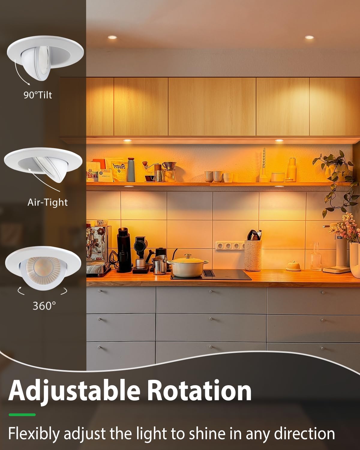 zouzai 2 Inch 5CCT Gimbal Led Recessed Lighting with Junction Box, 360°+90° Adjustable Recessed Can Lights, 2700K/3000K/3500K/4000K/5000K Selectable, 5W Eqv 50W, 550LM Brightness - ETL (White,6 Pack)