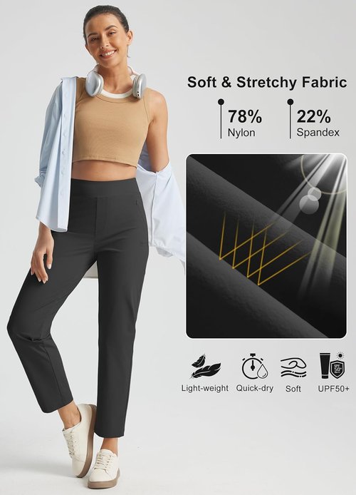 Libin Women's Golf Pants - High Waisted Stretchy Travel Dress Pant with Zipper Pockets | Lightweight Straight Leg