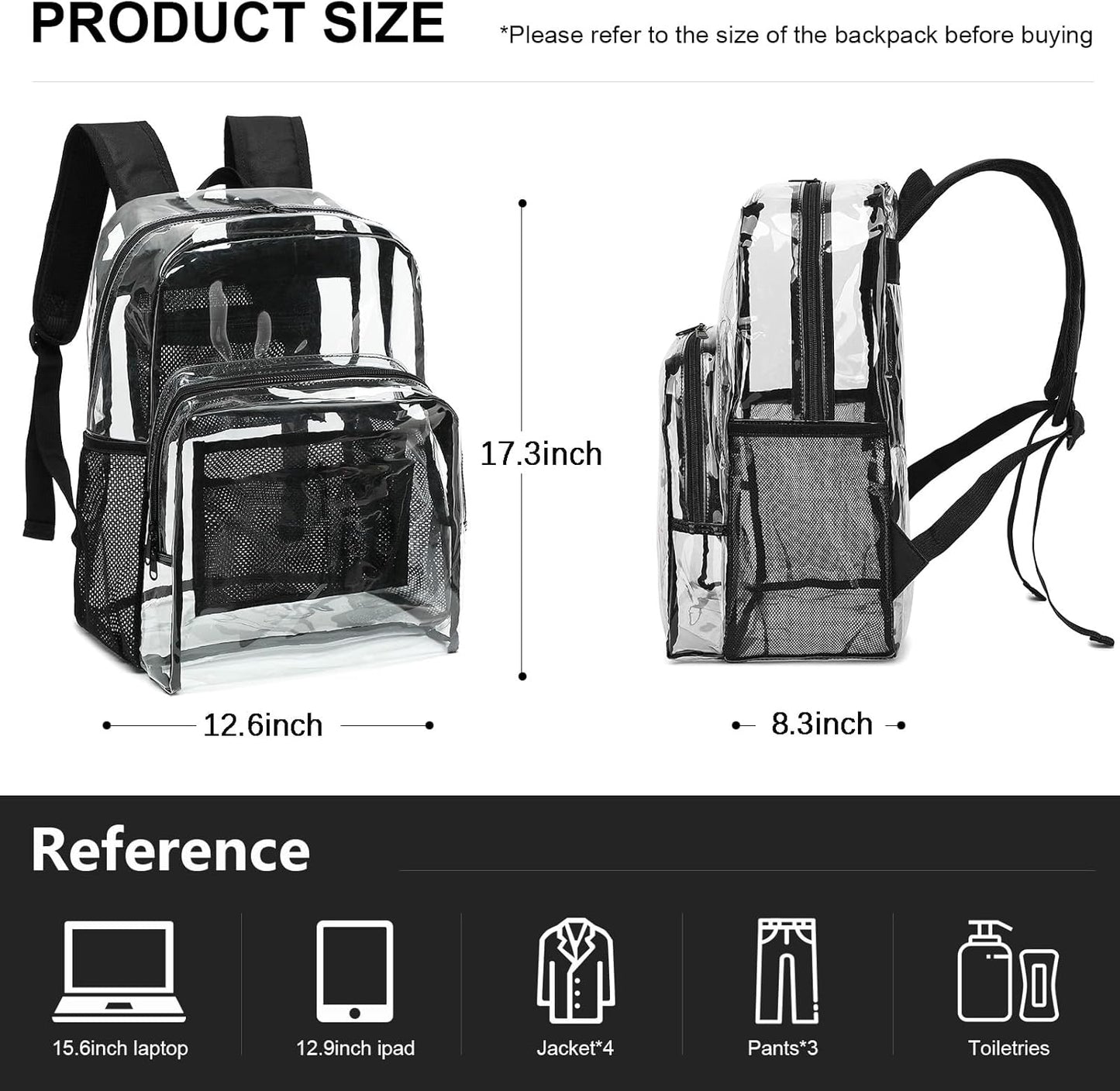 NEOREAL Clear Backpack - Heavy Duty Transparent Design for College, Work & Security | Black