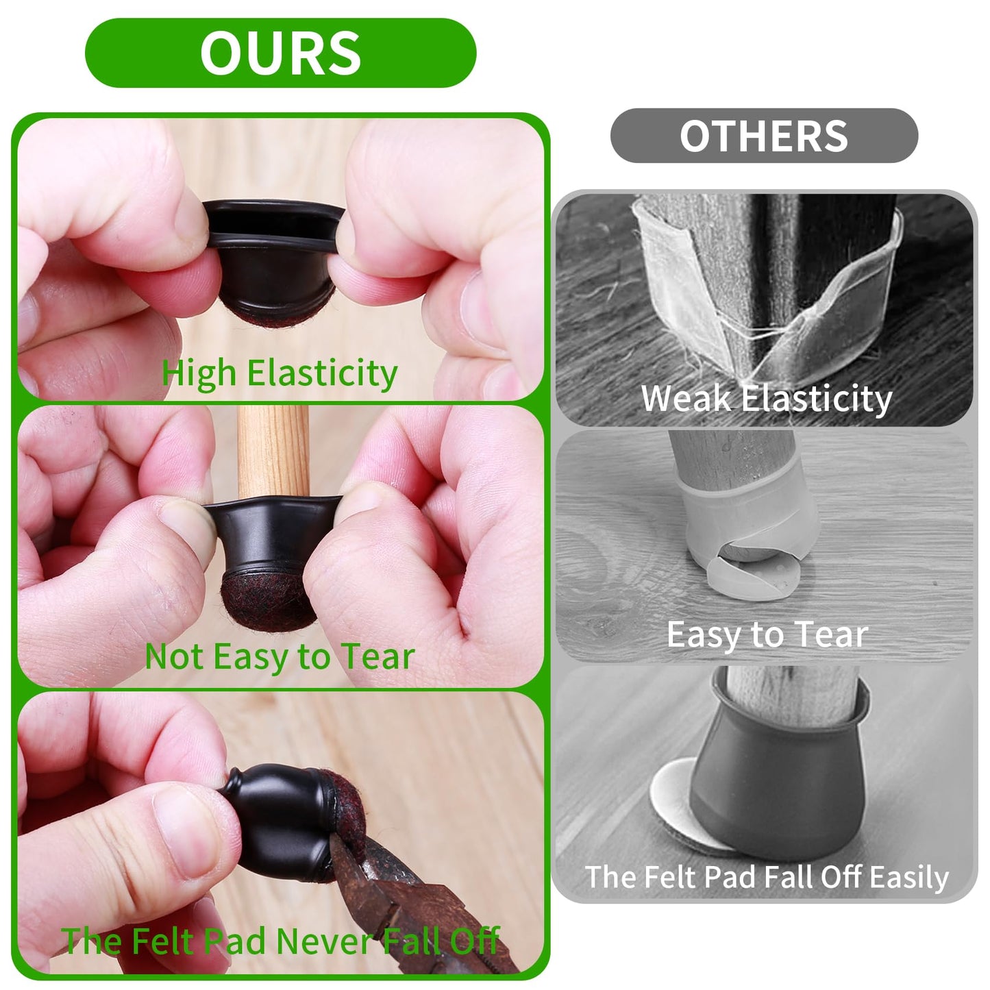 8 Pcs Extra Small Chair Leg Floor Protectors with Felt Pad - Furniture Pads for Hardwood Floors - Round Silicone Stool Cover Caps - Anti-Scratch and Reduce Noise(Black, Fit: 0.35"~0.55")