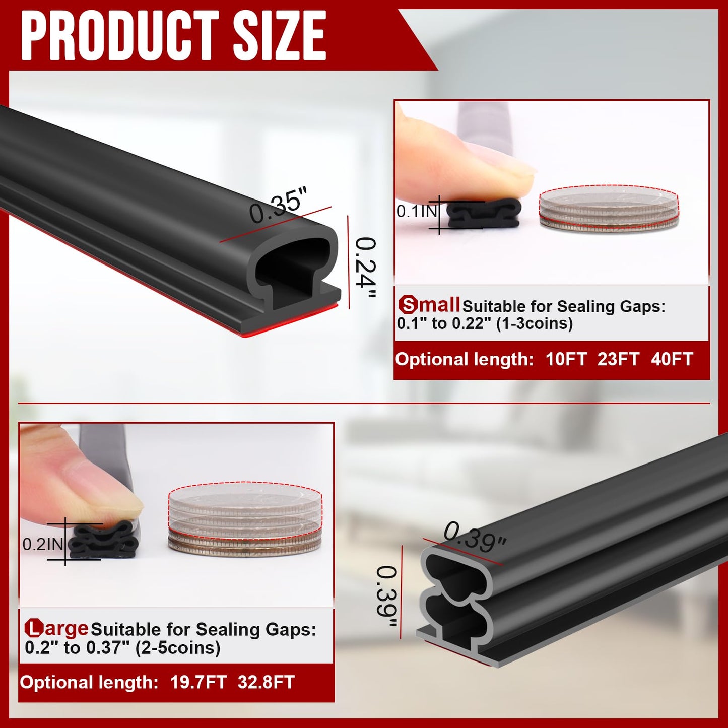 alophoty 23 Ft Weather Stripping Door Seal - Rubber Door Seal Strip for Door Frame, Self Adhesive Doors Soundproofing Strip, D Shaped Weather Stripping for Doors Windows, Black (W×H: 0.35×0.24 in)