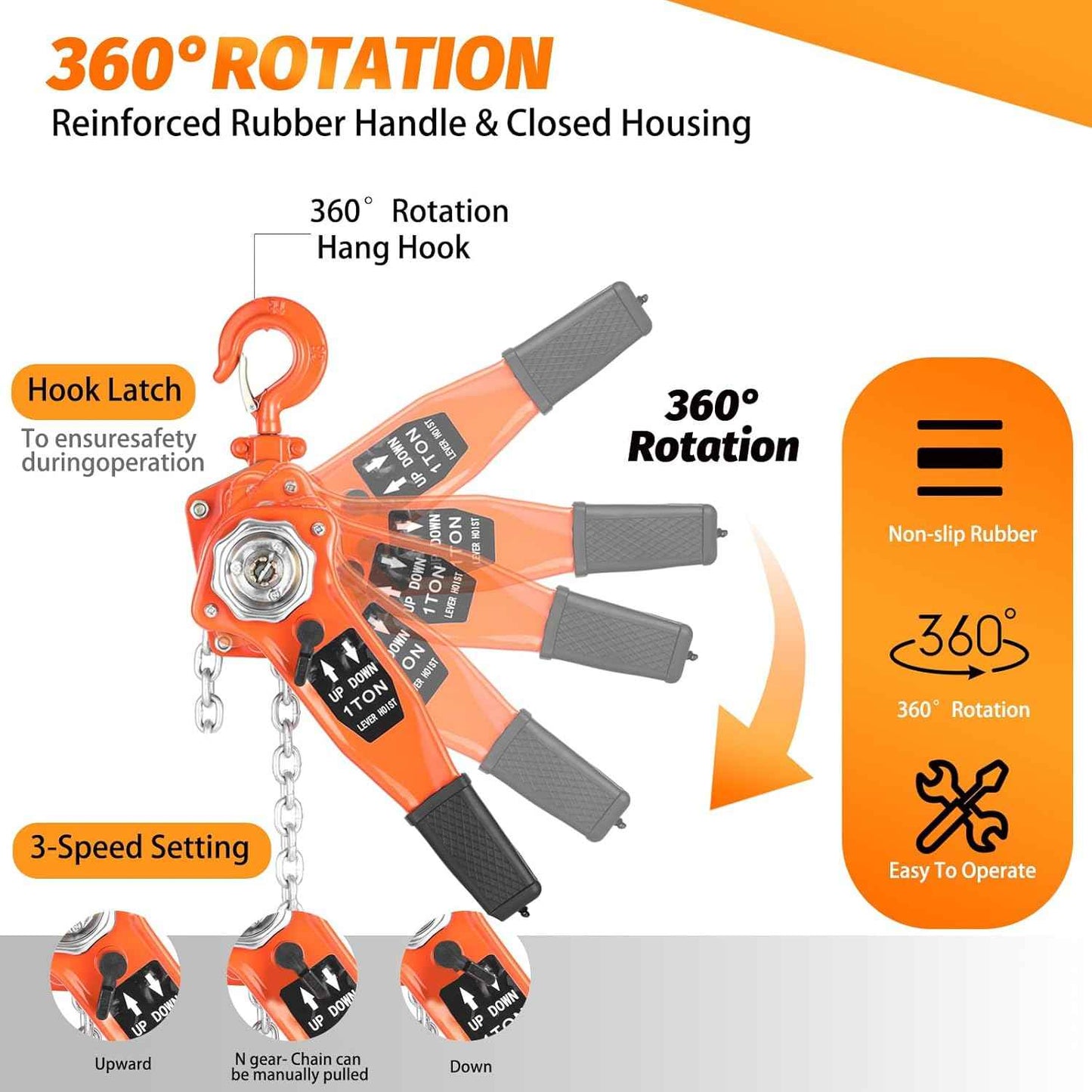 1 Ton Lever Chain Hoist - 10FT Manual Ratchet Puller with 2 Hooks for Garage & Warehouse