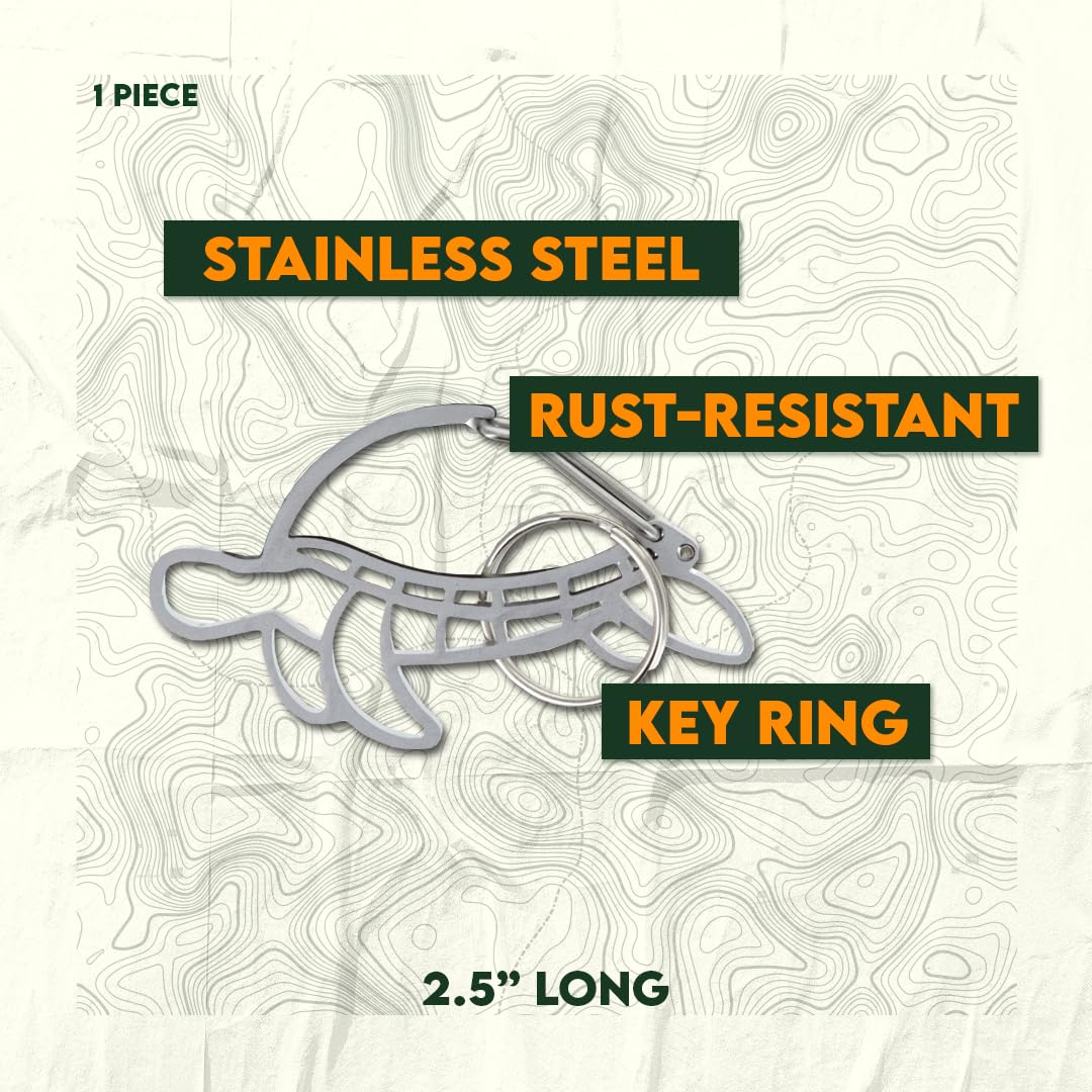 SE 2.5 Inch x 1.5 Inch Sea Turtle Shaped Heavy Stainless Steel Carabiner with Key Ring – Durable & Decorative Clip for Keys, Bags & Accessories – CK-SC70TS