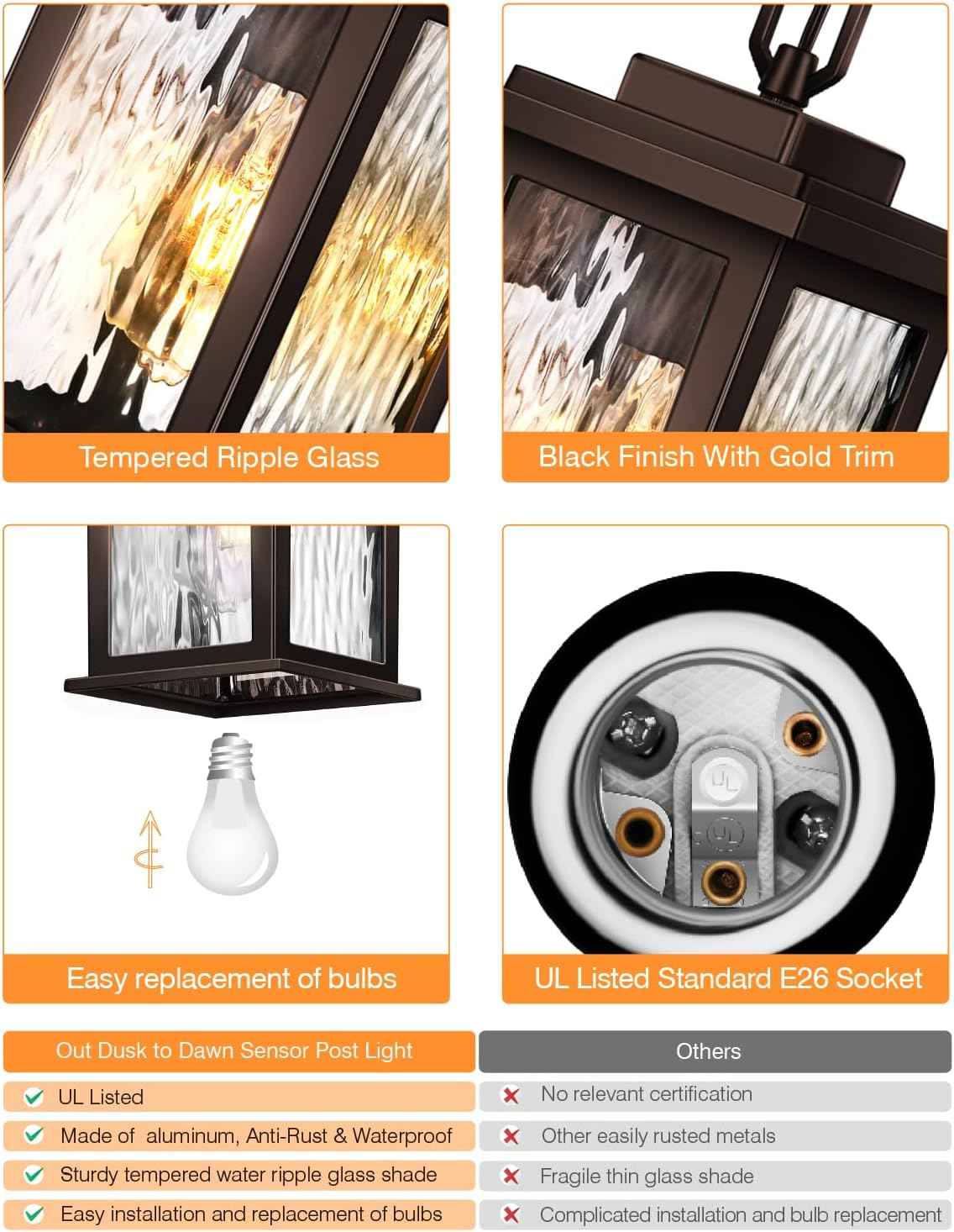Outdoor Pendant Light - Oil Rubbed Bronze Chandelier for Porch & Patio, Adjustable Chain