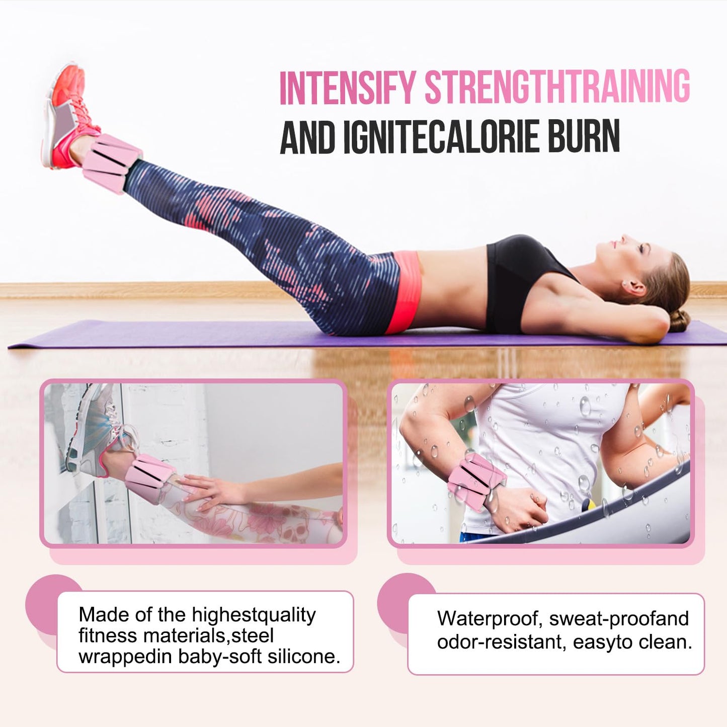 LONGTENW Adjustable Silicone Wrist & Ankle Weights Customizable Fitness Bands for Yoga, Pilates, Running, and Strength Training Detachable Design, Comfortable Eco-Friendly Material (Pink, 2 lbs Pair (1lbs Each))