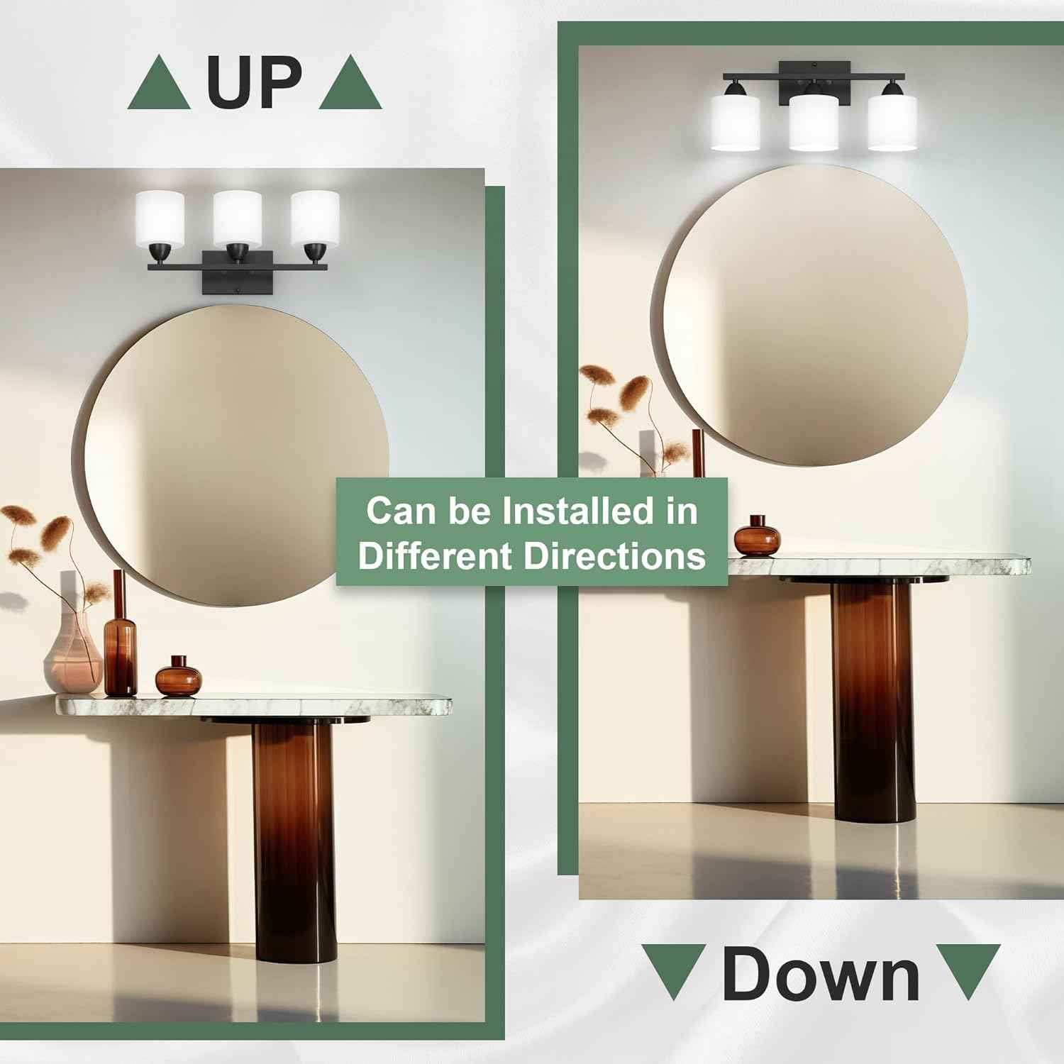 Modern 4-Light Bathroom Vanity Light Fixture - Anti-Rust Over Mirror Sconce with Milky White Glass Shades, E26 Base