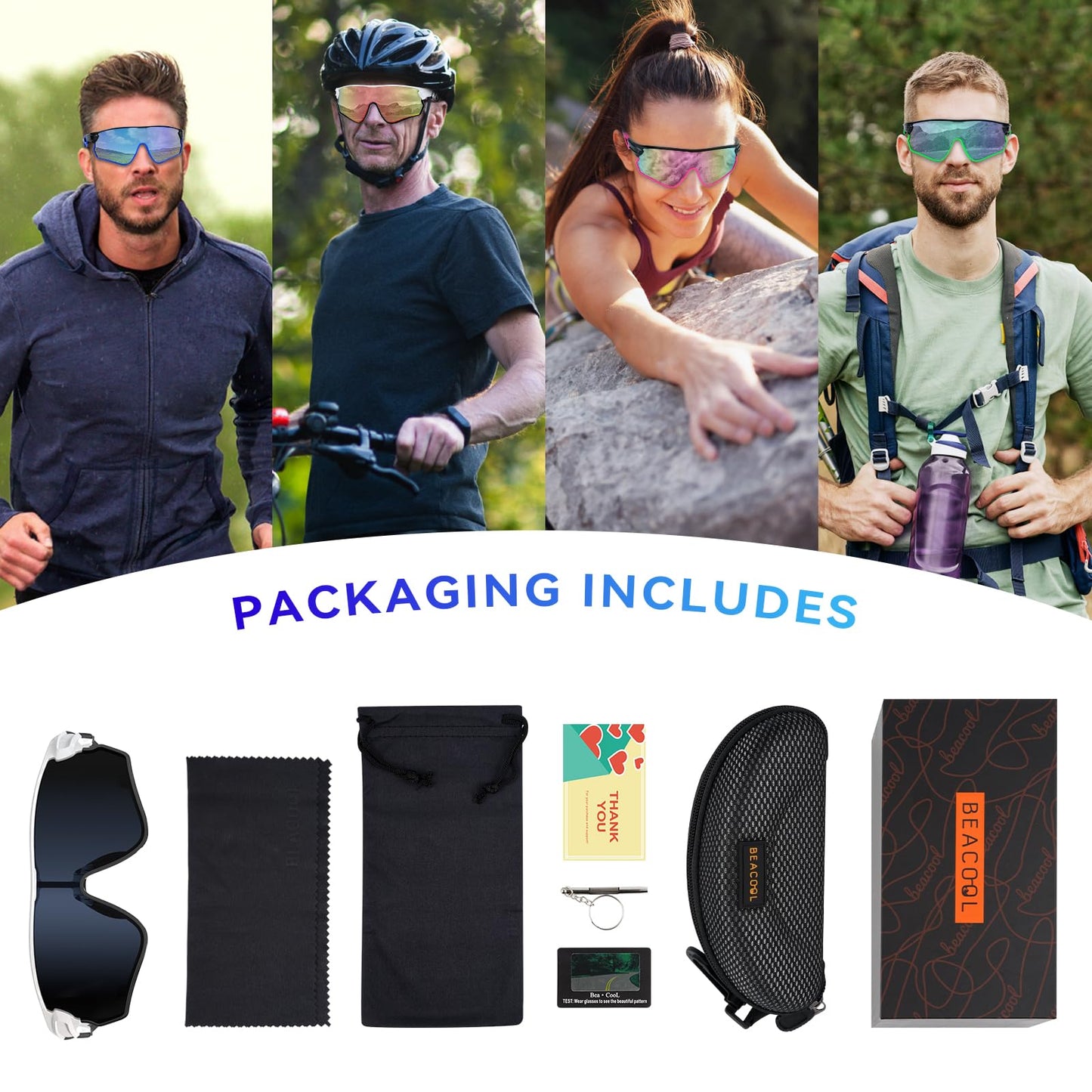 BEACOOL Polarized Sports Sunglasses for Men Women Running Baseball Cycling Driving Fishing Golf Motorcycle UV400 Sun Glasses (Full Frame, GlossyWhite Grey)