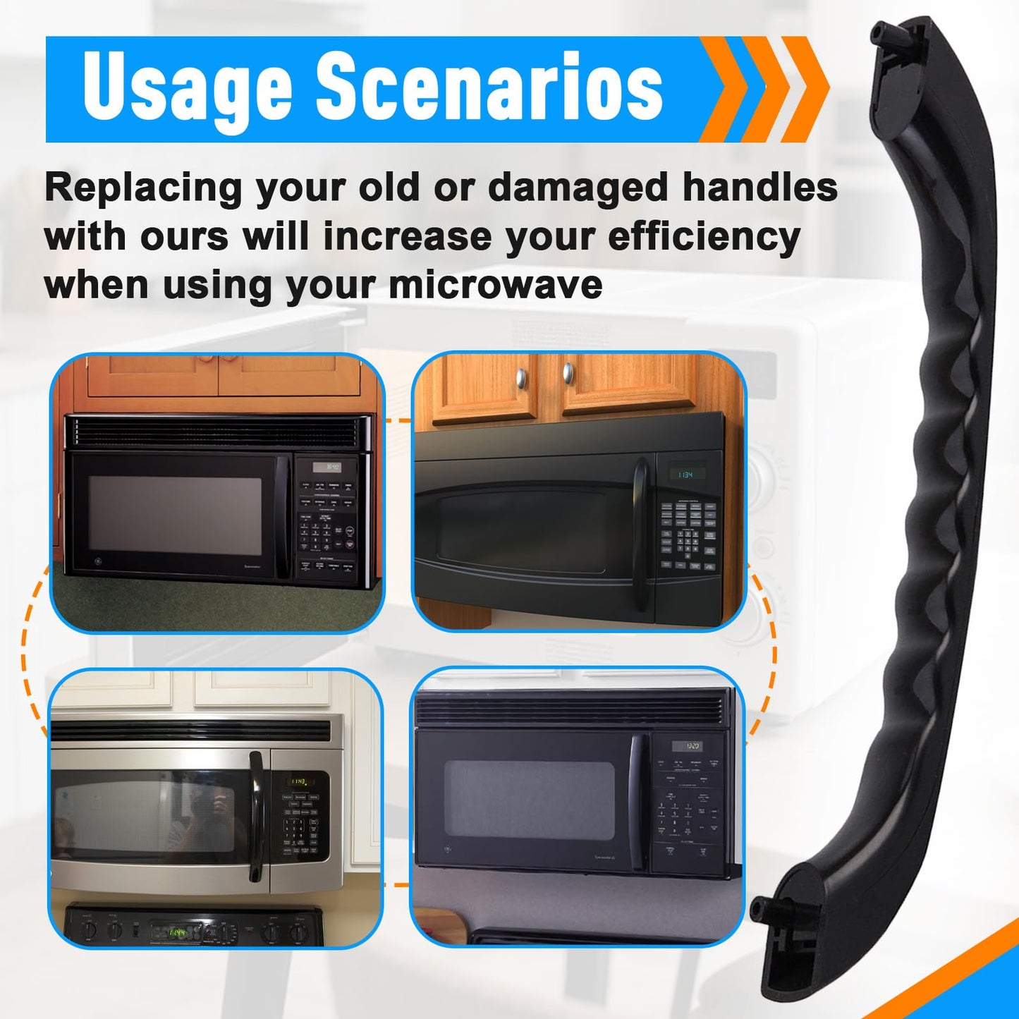 Wb15x10020 Replacement Microwave Door Handle Kit for GE Spacemaker XL Series, JVM1339BW, JVM1350BW, JVM1330BW, Black