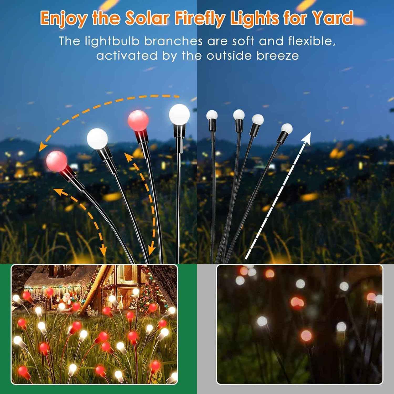 48 LED Solar Halloween Lights - 6 Pack Purple & Orange Waterproof Firefly Lights for Garden & Patio Decor