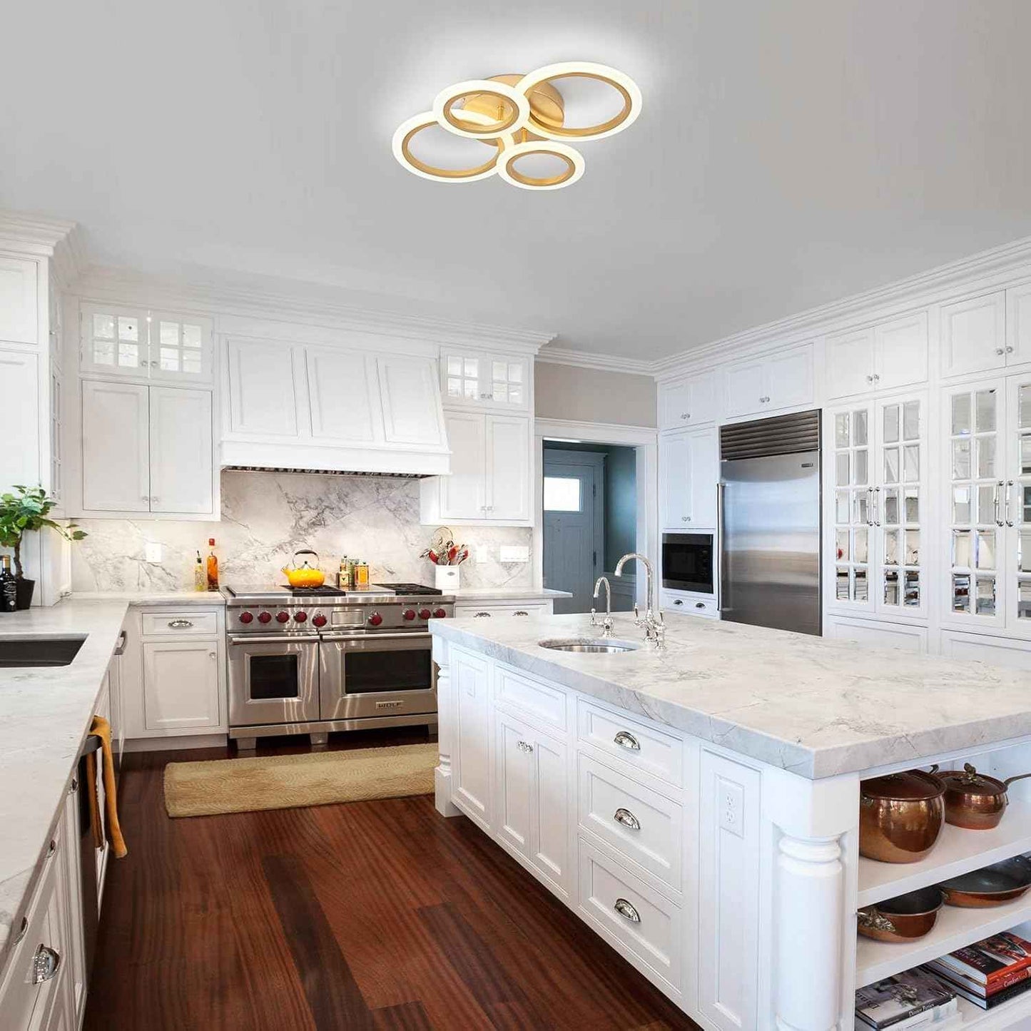 Modern LED Flush Mount Ceiling Light - 4 Rings 4000K Fixture for Kitchen & Living Room