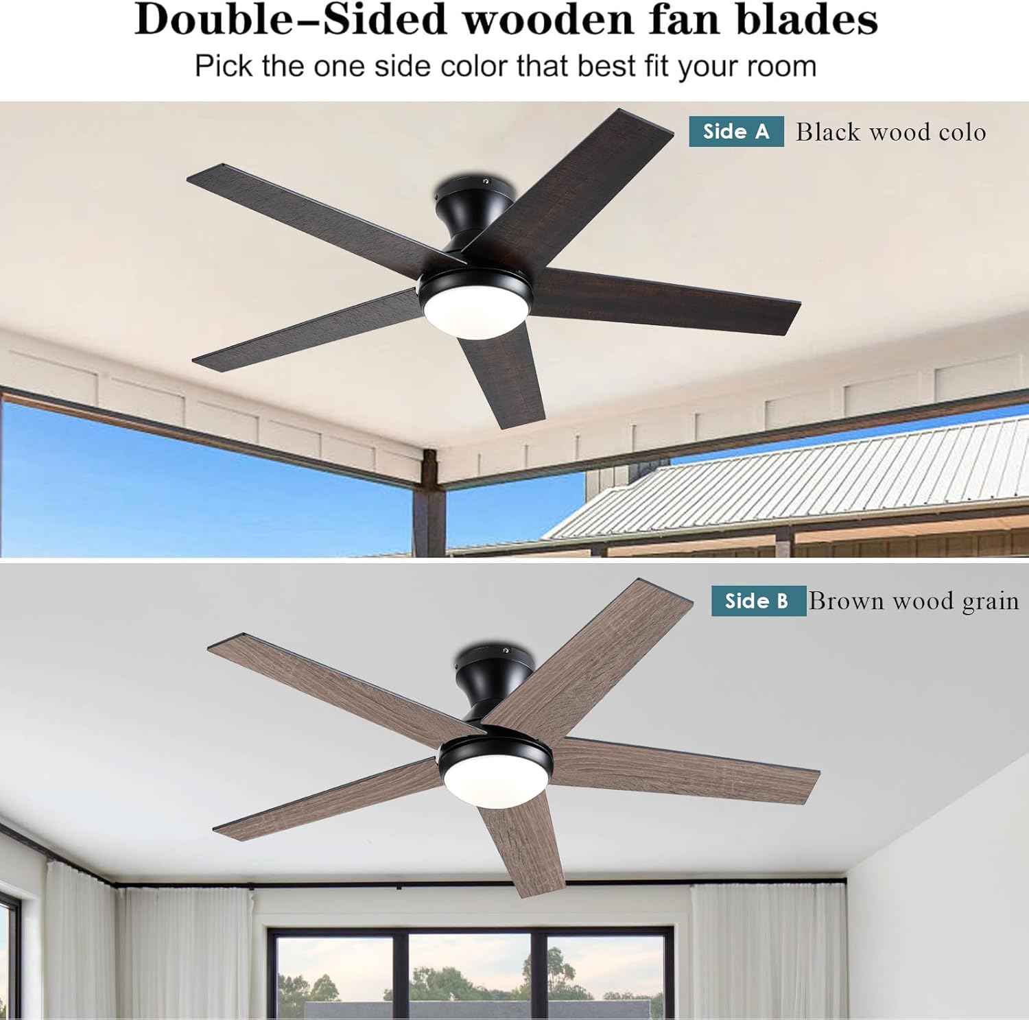 48-Inch Low Profile Ceiling Fan with Lights & Remote Control - Dimmable, Noiseless, Reversible Motor for Bedroom & Indoor/Outdoor Use