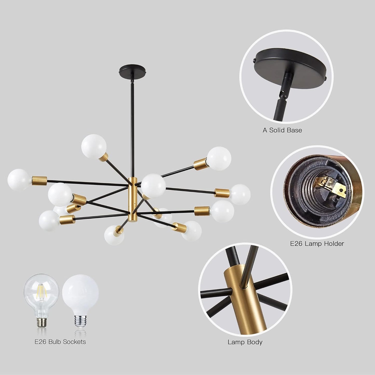 8-Light Gold Sputnik Chandelier - Modern Adjustable Ceiling Light for Dining Room, Kitchen & Foyer