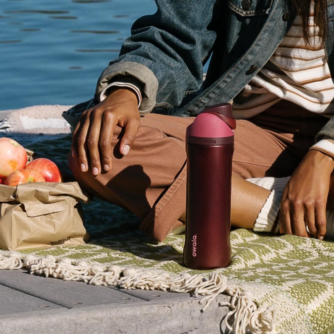 Owala FreeSip Insulated Stainless Steel Water Bottle - BPA-Free, 24 Oz, Black Cherry | Perfect for Travel