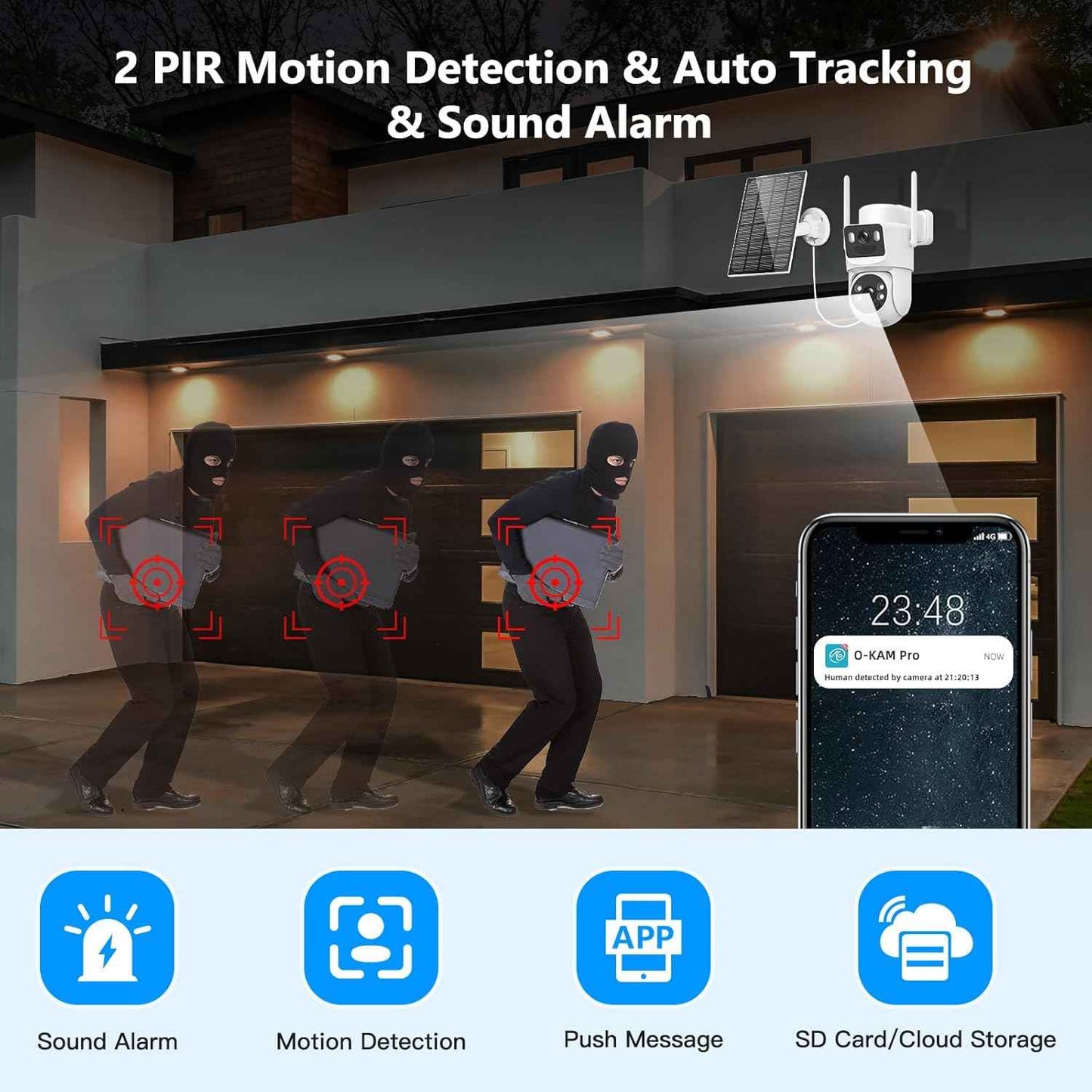 4K Wireless Solar Security Camera - Dual Lens Bullet & 360° PTZ Outdoor Surveillance