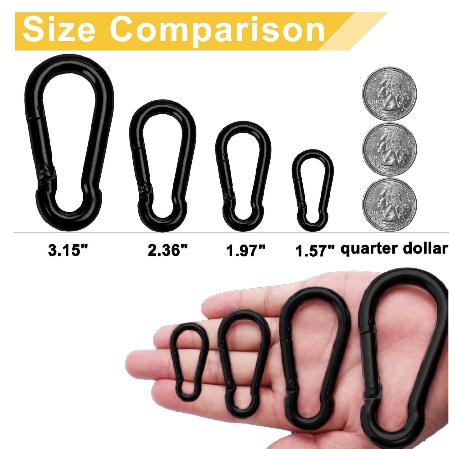 Spring Snap Hook Black Carabiner ,Sunxer Tool Small Black Carabiner Clip 1.57 inch 10 PCS Heavy Duty Carabiner Clip Qick Link for Keychain Dog Leash Locking Camping Fishing Hiking