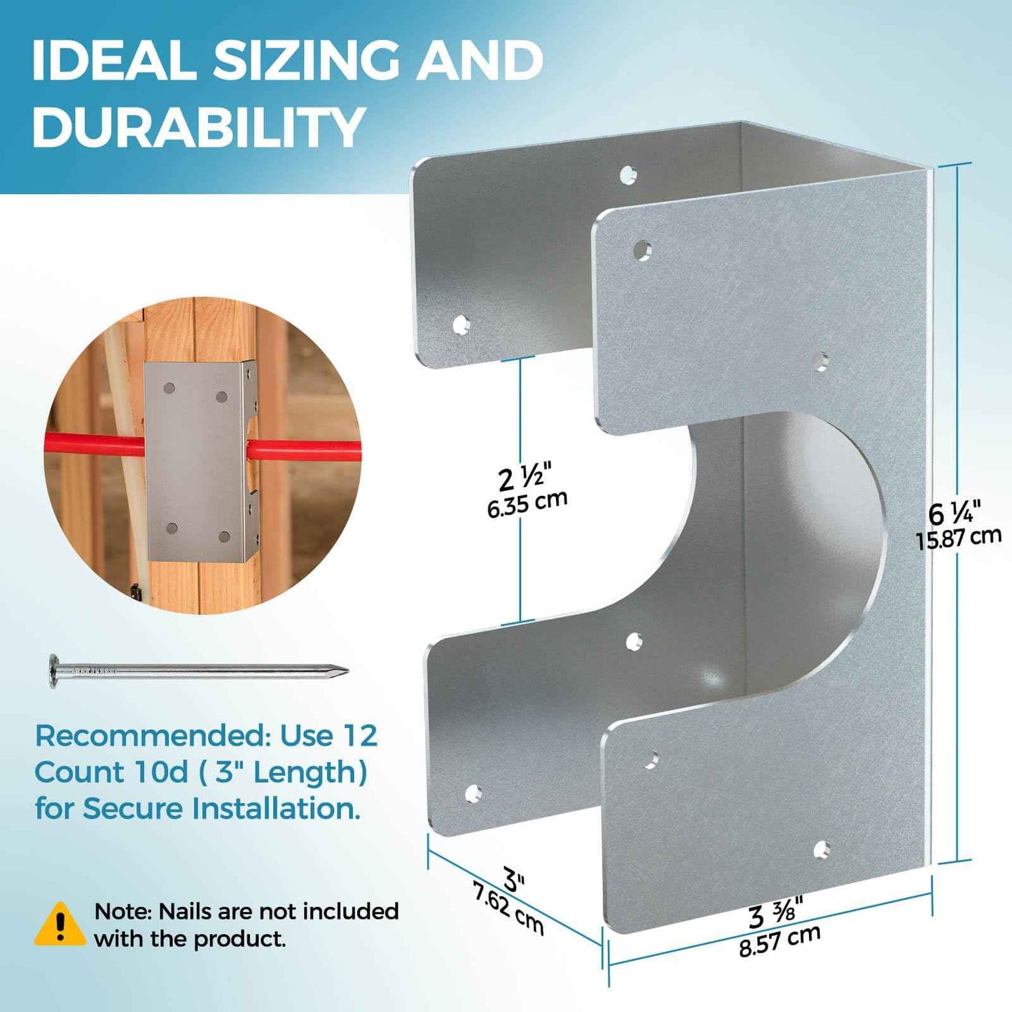UPVONT Stud Shoes for Double 2X Studs, 16-Gauge Galvanized Stud Shoes, 6.25" Height, 3" Width, Fits Up to 2 3/8" OD Pipes – Thicker, Higher, IBC/IRC Code Compliant, Extra Durable (6.25"x3"-2 PCS)