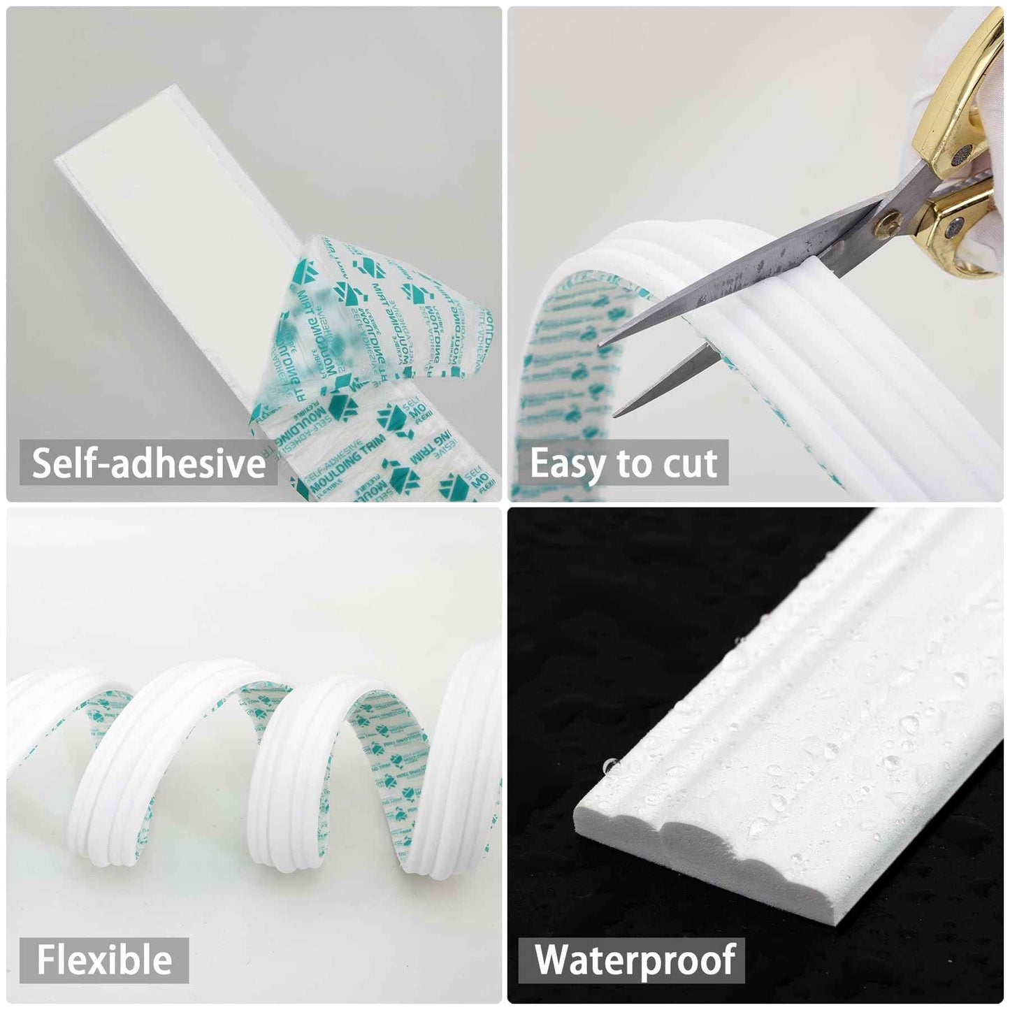 Trimold 118" x 1.5" Lightweight Peel and Stick Chair Rail Molding, Flexible Accent Wall Trim for Home Decoration & Protection