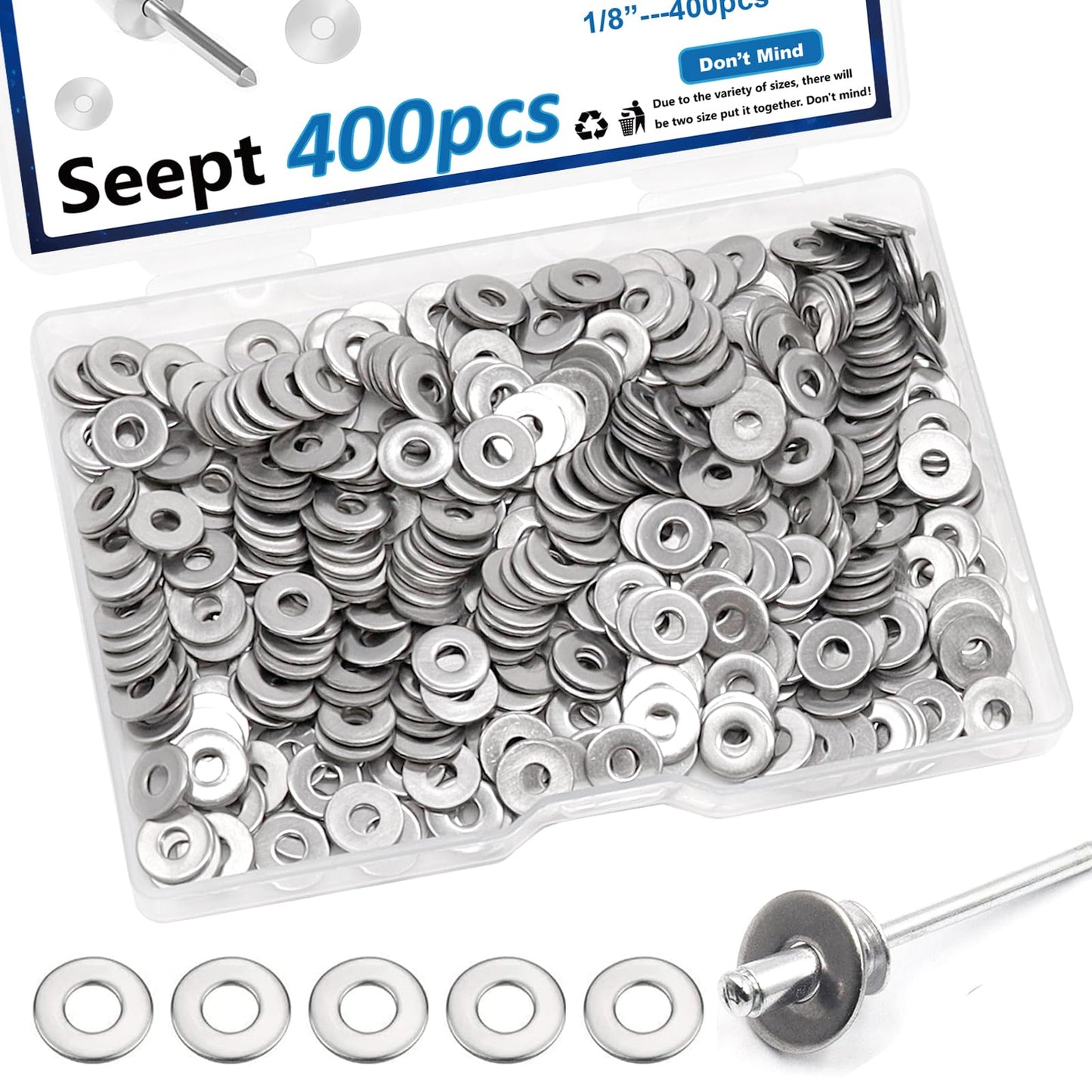 Seept 400PCS 1/8 Inch Silver Pop Rivet washers for Pop Rivets Diameter 1/8" 304 Stainless Steel pop Rivet Washer Aluminum pop Rivet washers Blind Rivet Washer