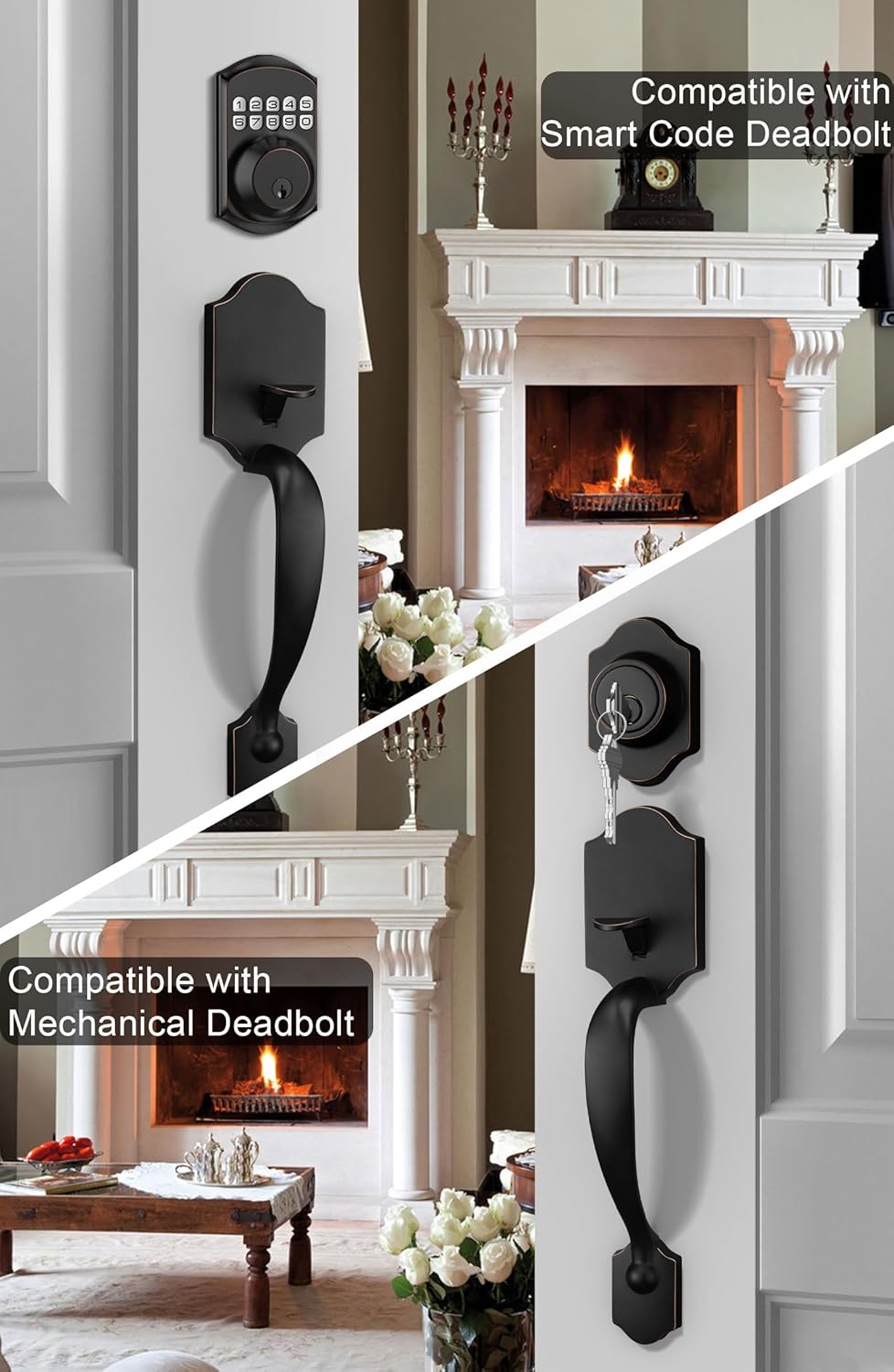 Gold Front Door Handle & Deadbolt Set - Reversible Lever Lock Hardware