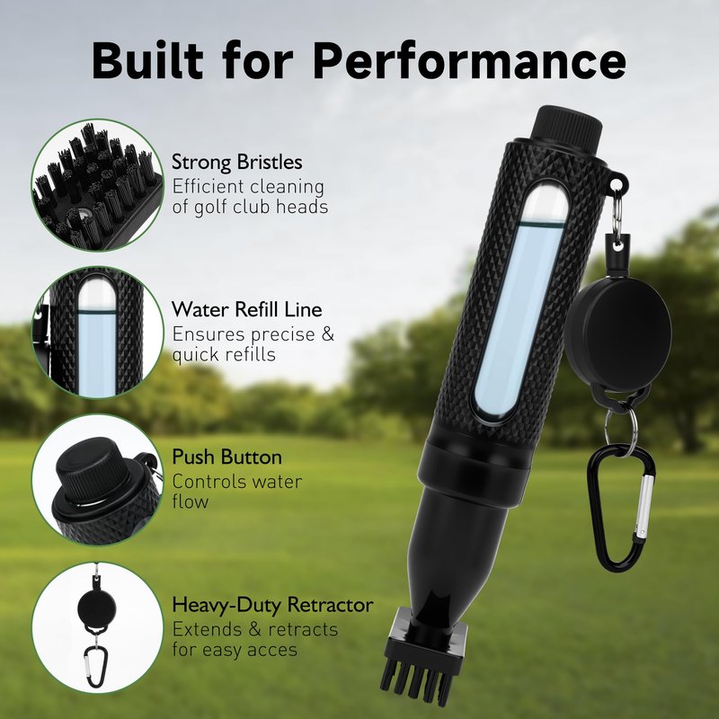 Pro Golf Club Brush Cleaner with Retainer Clip and Squeeze Water Bottle 7.8 Inches Holds 3 Ounces of Water, Essentials Golf Accessories for Men, Best Golf Gifts for Men(Equipped with golf towels)