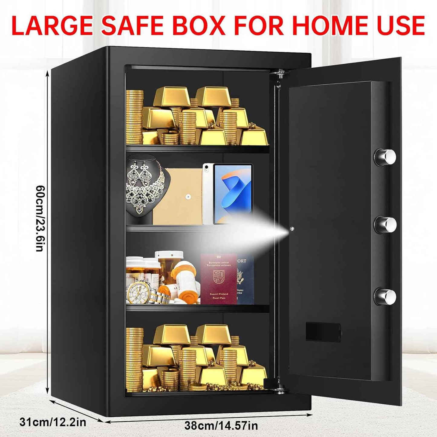 Small Home Safe 1.2 Cubic Feet - Anti-Theft Steel Security Box with Combination Lock & Alarm
