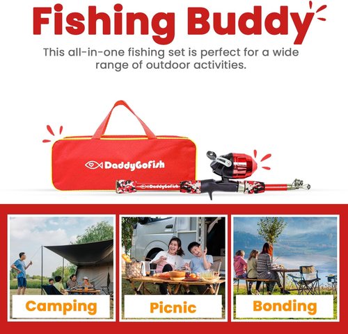 DaddyGoFish Kids Fishing Pole - Complete Rod & Reel Combo with Tackle Box - Perfect Starter Set for Young Anglers