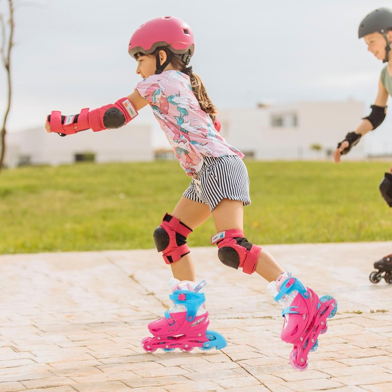 Besketo Light up Inline Skates for Girls, 4 Size Adjustable Roller Shoes with Full Illuminating Wheels for Kids, Hard Shell Roller Skates for Beginner Children Youth & Adult Women - S J9-J12 US