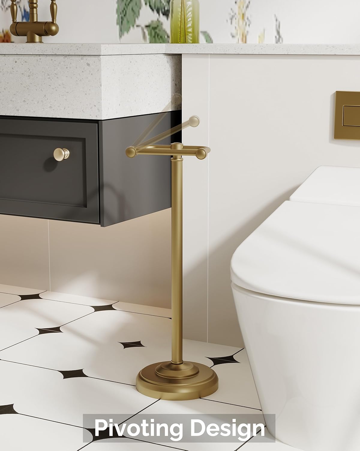 Brushed Nickel Free Standing Toilet Paper Holder with Pivoting Design & Weighted Base