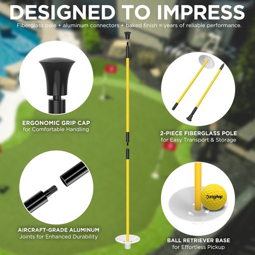 KINGTOP Miniature Golf Flagstick, Practice Putting Green Flags for Yard, Golf Pin Flag Hole Cup Set, Portable 2-Section Design, 3ft Flagpole, Indoor | Outdoor, Red Flag Numbered #1 2 3 4, 4-Pack