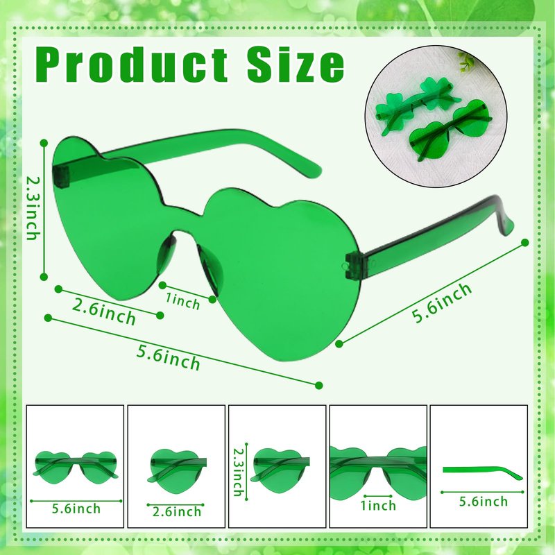 Semato 16 Pcs Shamrock Sunglasses Rimless Green Clover Irish Glasses St Patricks Day Accessories Party Favors